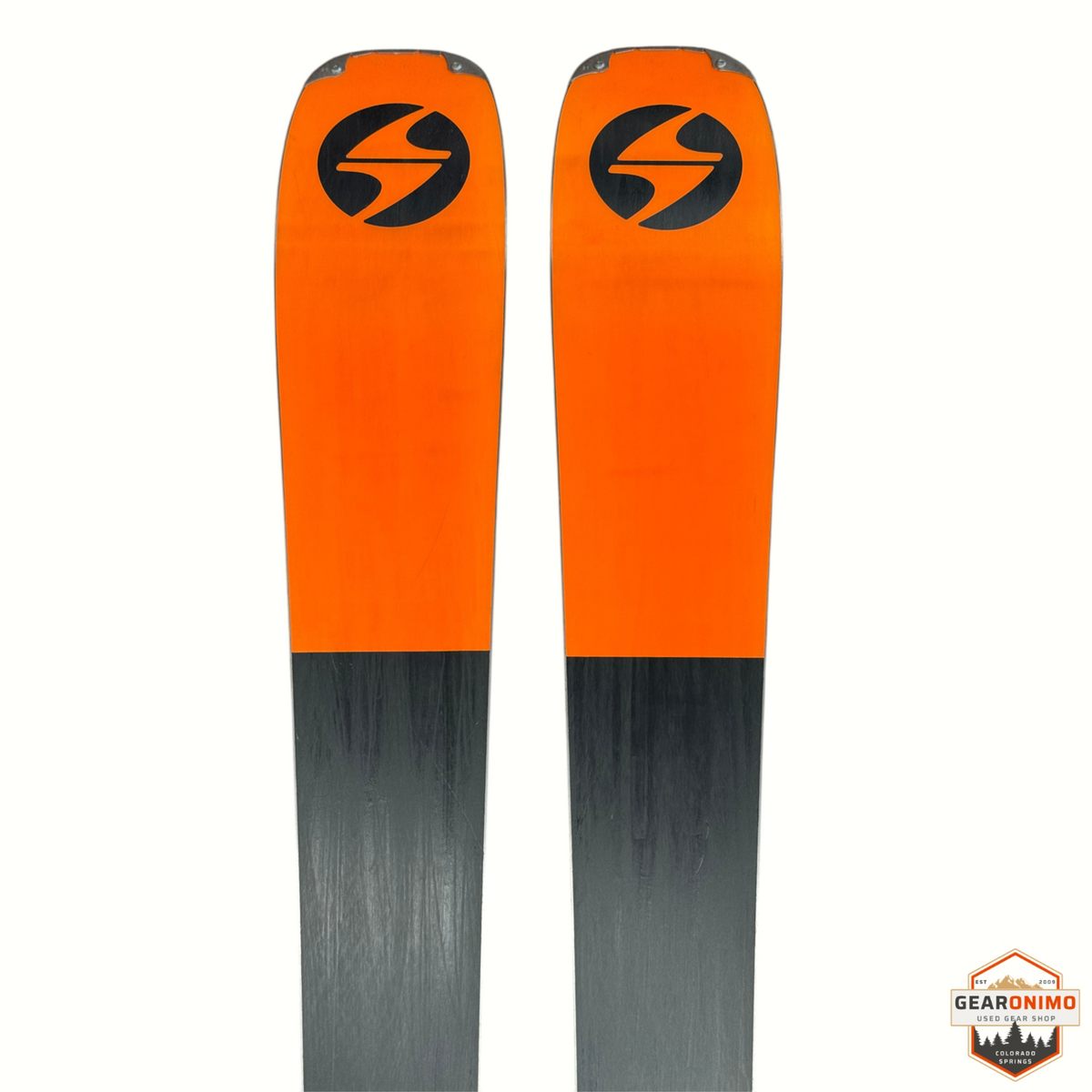 Gearonimo Sports Blizzard Black Pearl 88 skis in orange and black with Marker Tcx 11 bindings, 158cm length
