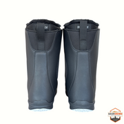 Rear view of black Gearonimo Sports Ride Harper snowboard boots featuring a plush faux fur lining.