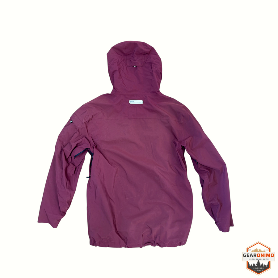 Gearonimo Sports Faction Tako Sudo men's large maroon snow jacket, back view with hood and technical shell design.