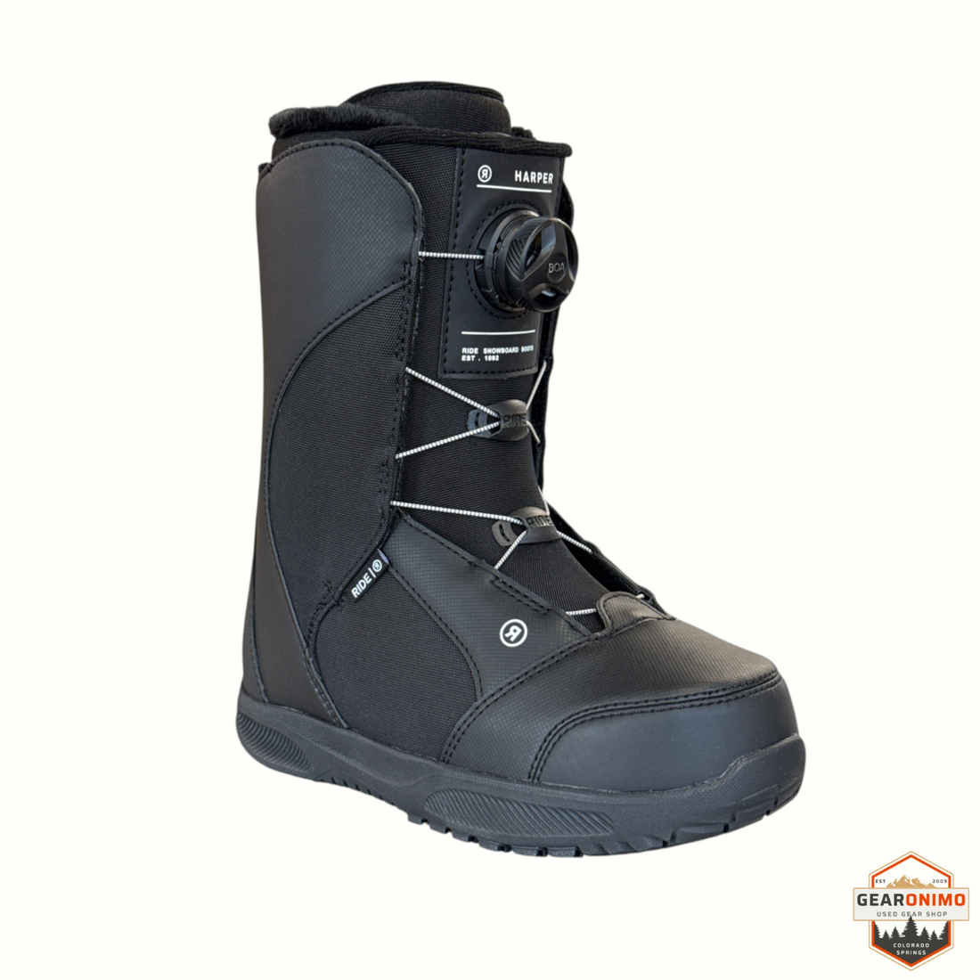 Gearonimo Sports Ride Harper 2026 black snowboard boot with BOA lacing system