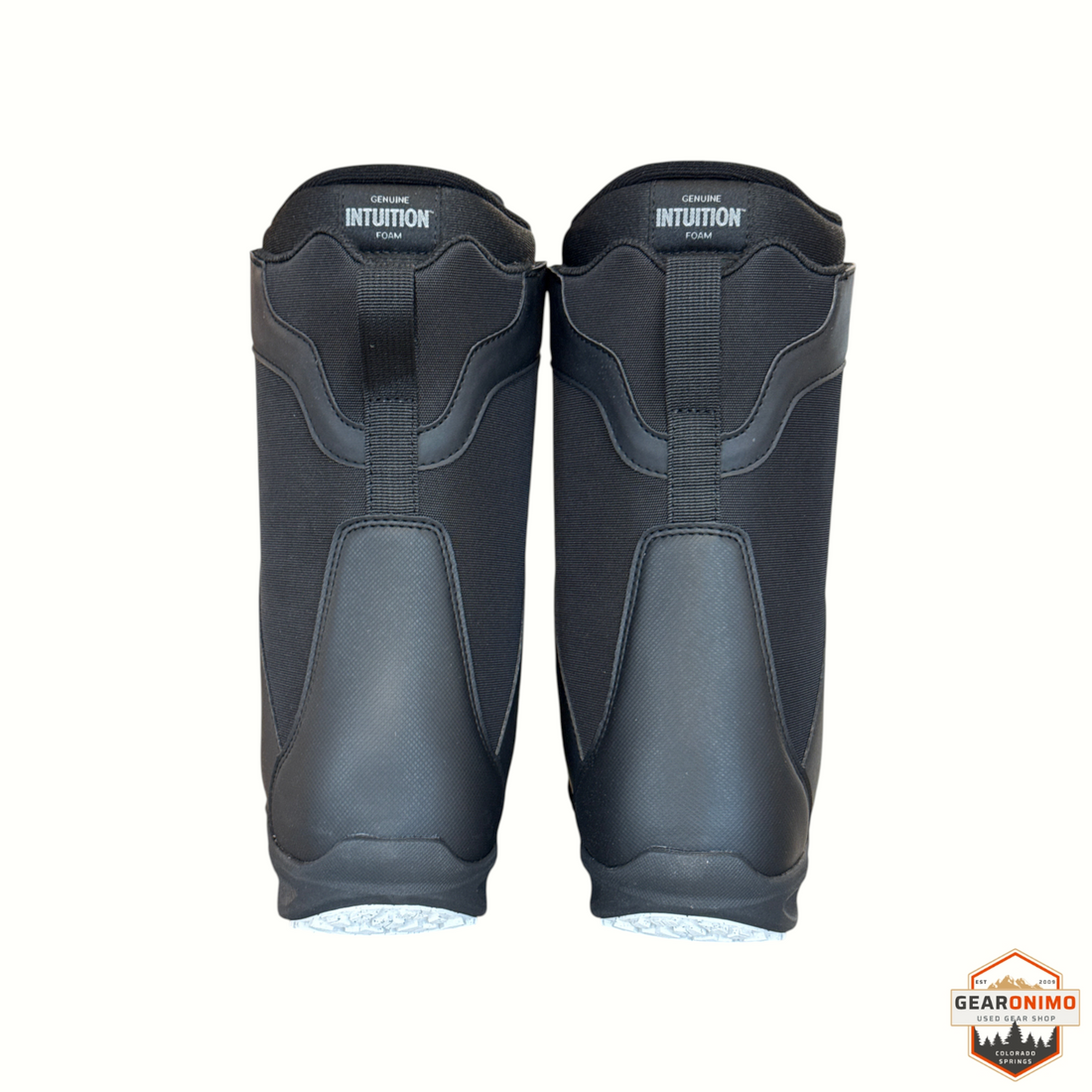 Gearonimo Sports Ride Rook snowboard boot liners in black featuring Intuition foam technology, back view.