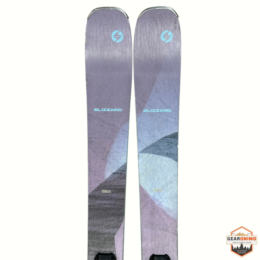 Gearonimo Sports Blizzard Black Pearl 88 skis in purple with geometric patterns and Marker Tcx 11 bindings