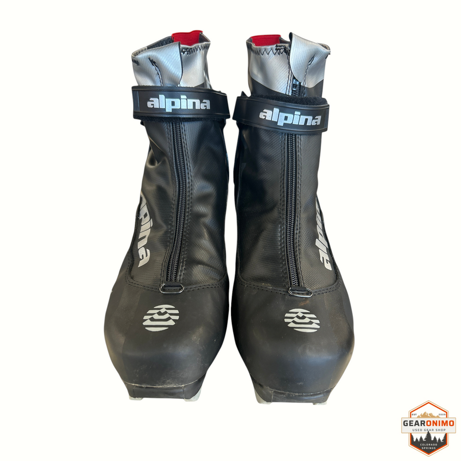 Gearonimo Sports Alpina T-20 Plus touring NNN cross-country ski boots in black with front zipper and velcro strap