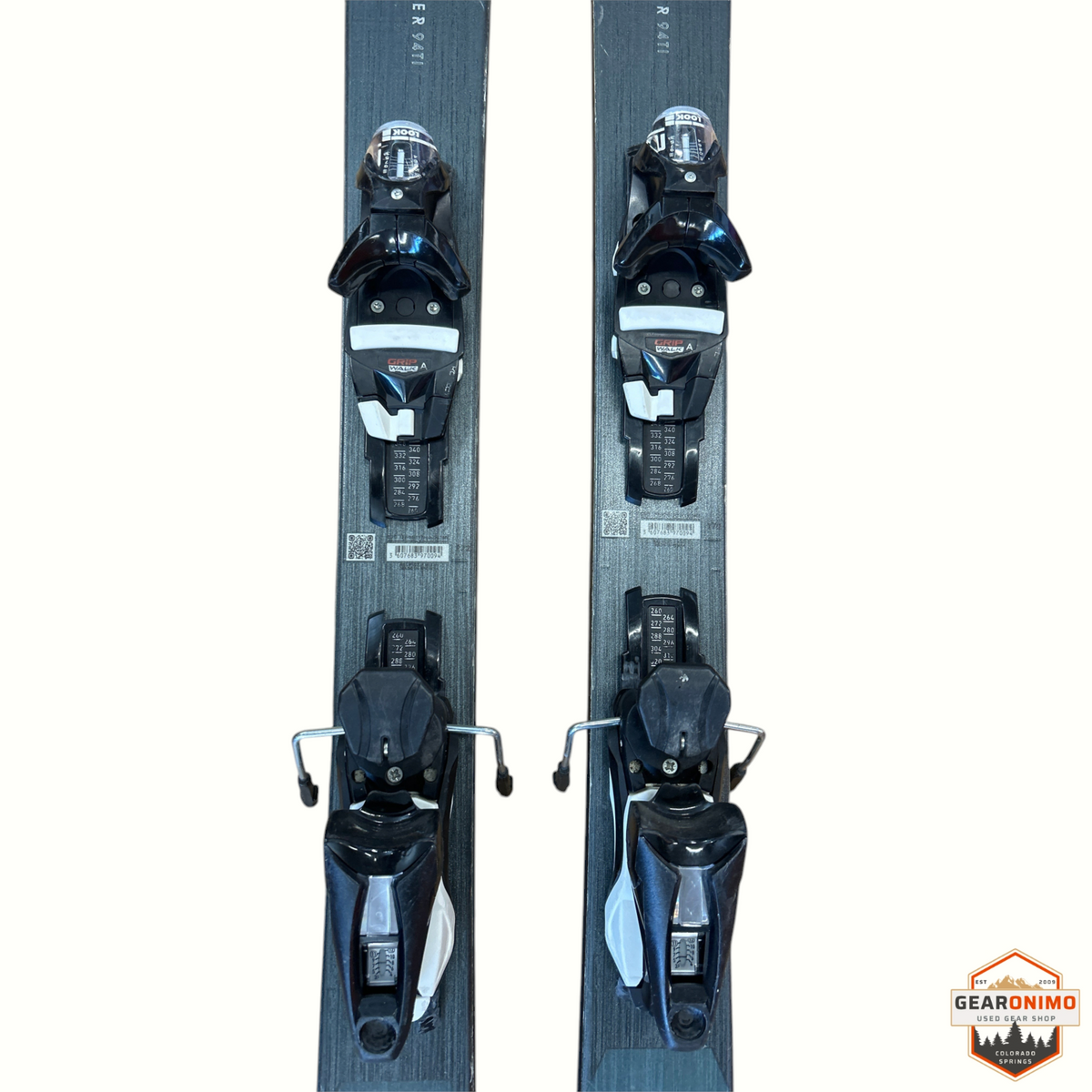 Gearonimo Sports Rossignol Sender 94ti skis in grey with pre-mounted black Look Nx12 bindings, 172 cm length