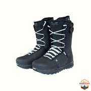 Gearonimo Sports Ride Fuse snowboard boots in black with white laces and side BOA dial closure system.