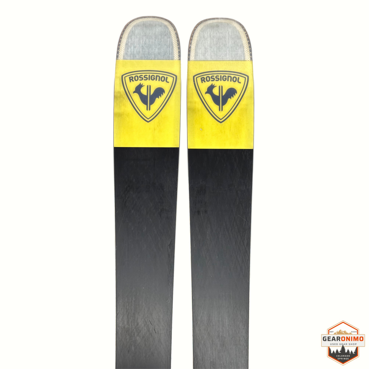 Gearonimo Sports Rossignol Sender Soul 102 skis with yellow tips and black bases, size 180cm