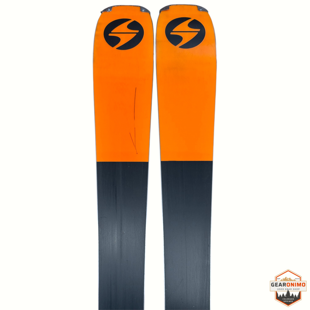 Gearonimo Sports Blizzard Black Pearl 88 skis with Marker Tcx 11 bindings, featuring orange and black topsheets.
