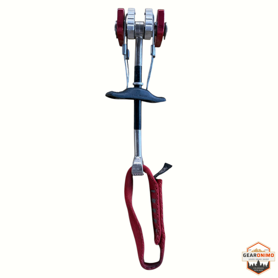 Gearonimo Sports Black Diamond Camalot C4 size 1 climbing cam with red lobes and nylon sling on white background