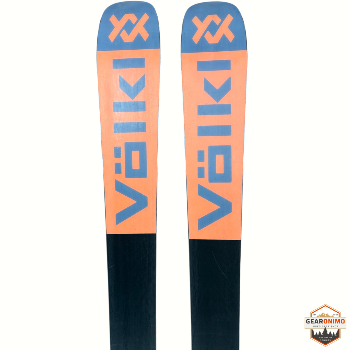 Gearonimo Sports Völkl Secret 92 skis in orange and black with Tyrolia Sp 10 bindings, size 149cm