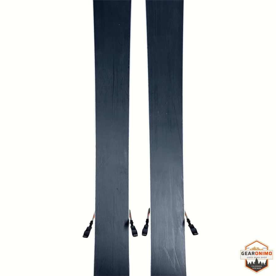 Gearonimo Sports Blizzard Anomaly 88 skis with Marker Tcx 11 bindings, black base view, 164cm length