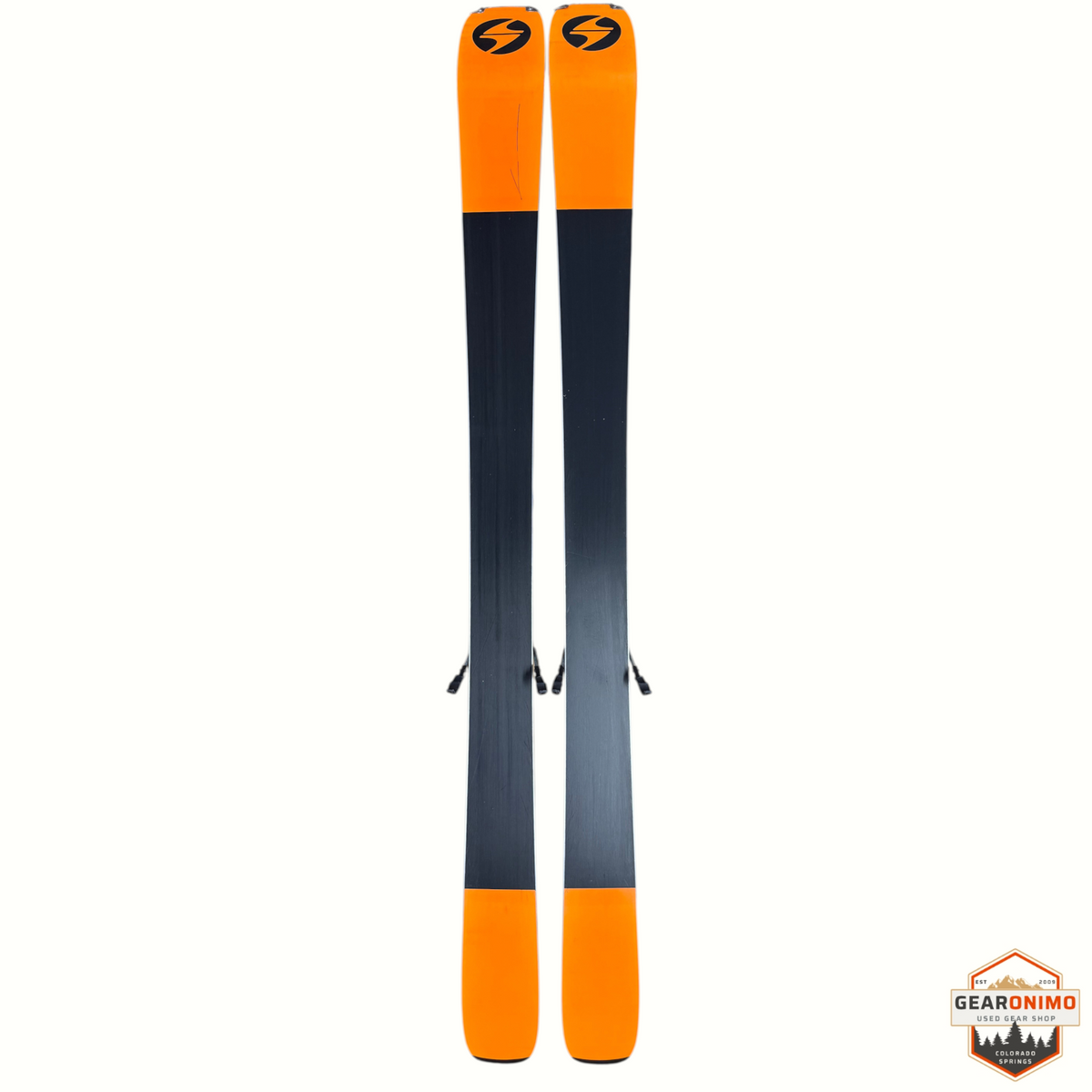 Gearonimo Sports Blizzard Black Pearl 88 skis in black and orange with Marker Tcx 11 bindings, 152cm length