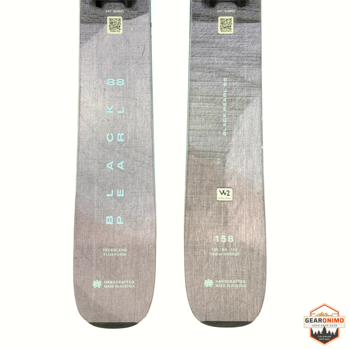 Gearonimo Sports Blizzard Black Pearl 88 skis in grey with W2 technology and 158cm length specifications