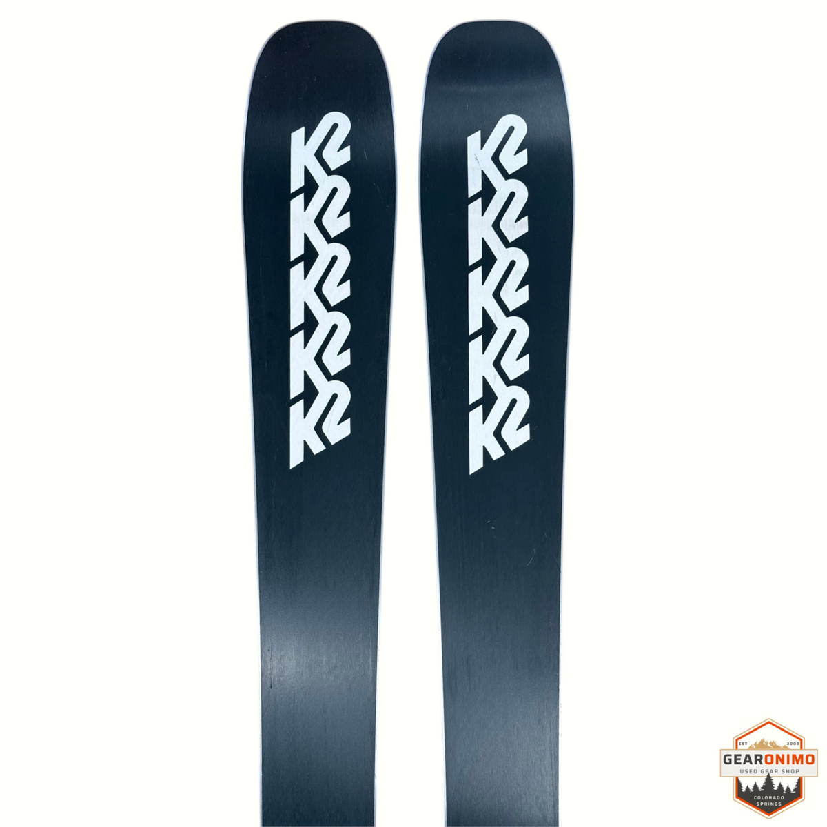 Gearonimo Sports K2 Mindbender 90c W skis in black with white K2 logo branding, size 160cm