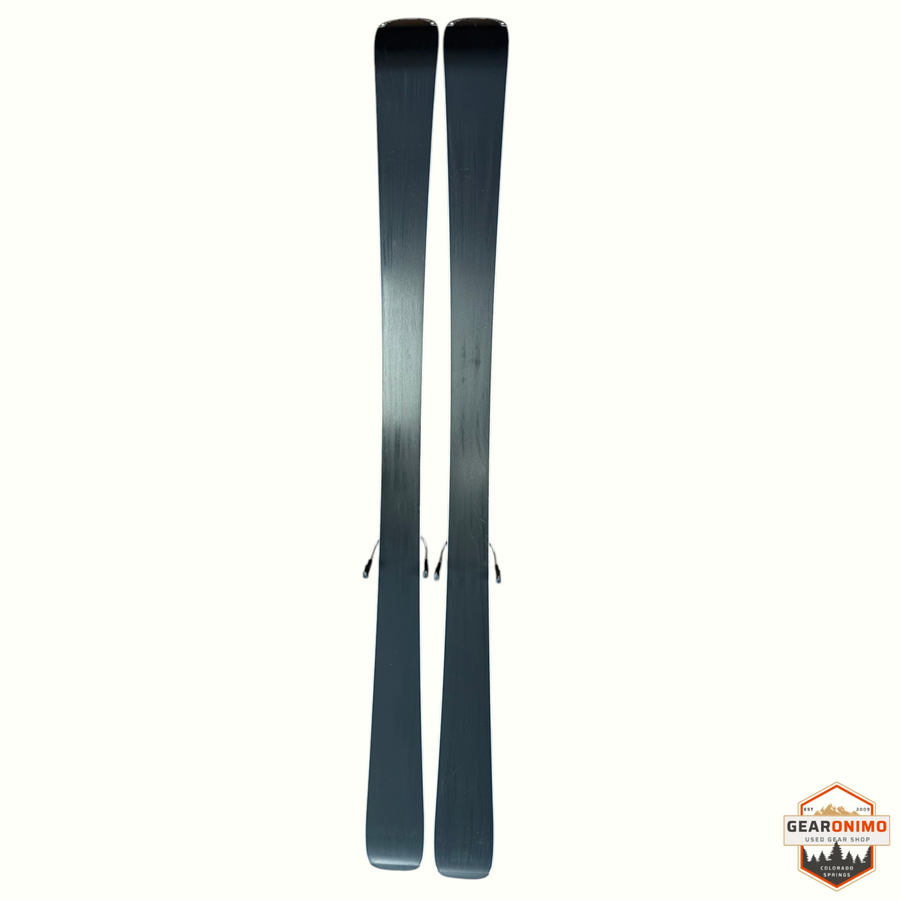 Gearonimo Sports Rossignol E78 Ca skis with Look Xpress 11 bindings, featuring a sleek black base, 162 cm length.