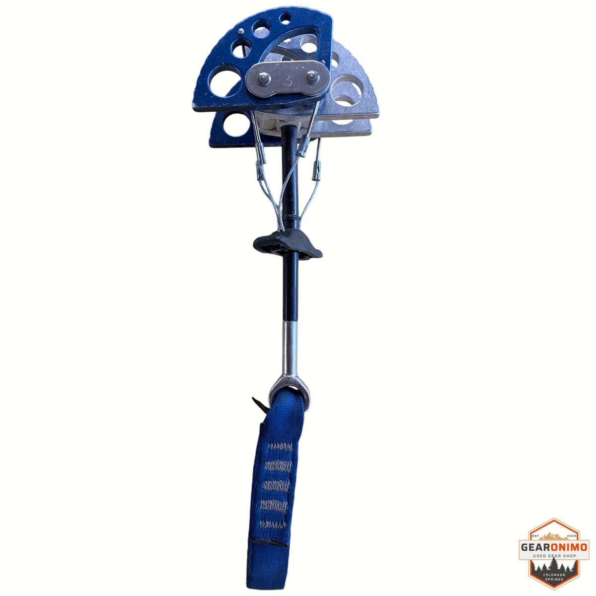 Gearonimo Sports Black Diamond Camalot C4 size 3 climbing cam with blue lobes and durable nylon sling