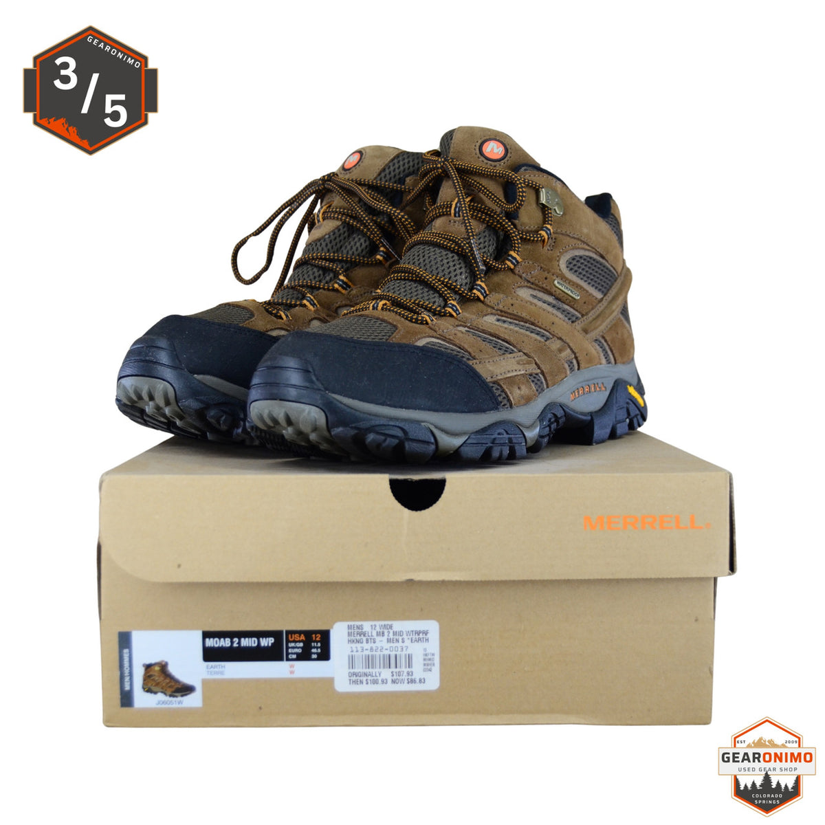 Merrell Moab 2 Mid Hiking Boots - Men's 12 (No Insoles) - image 4
