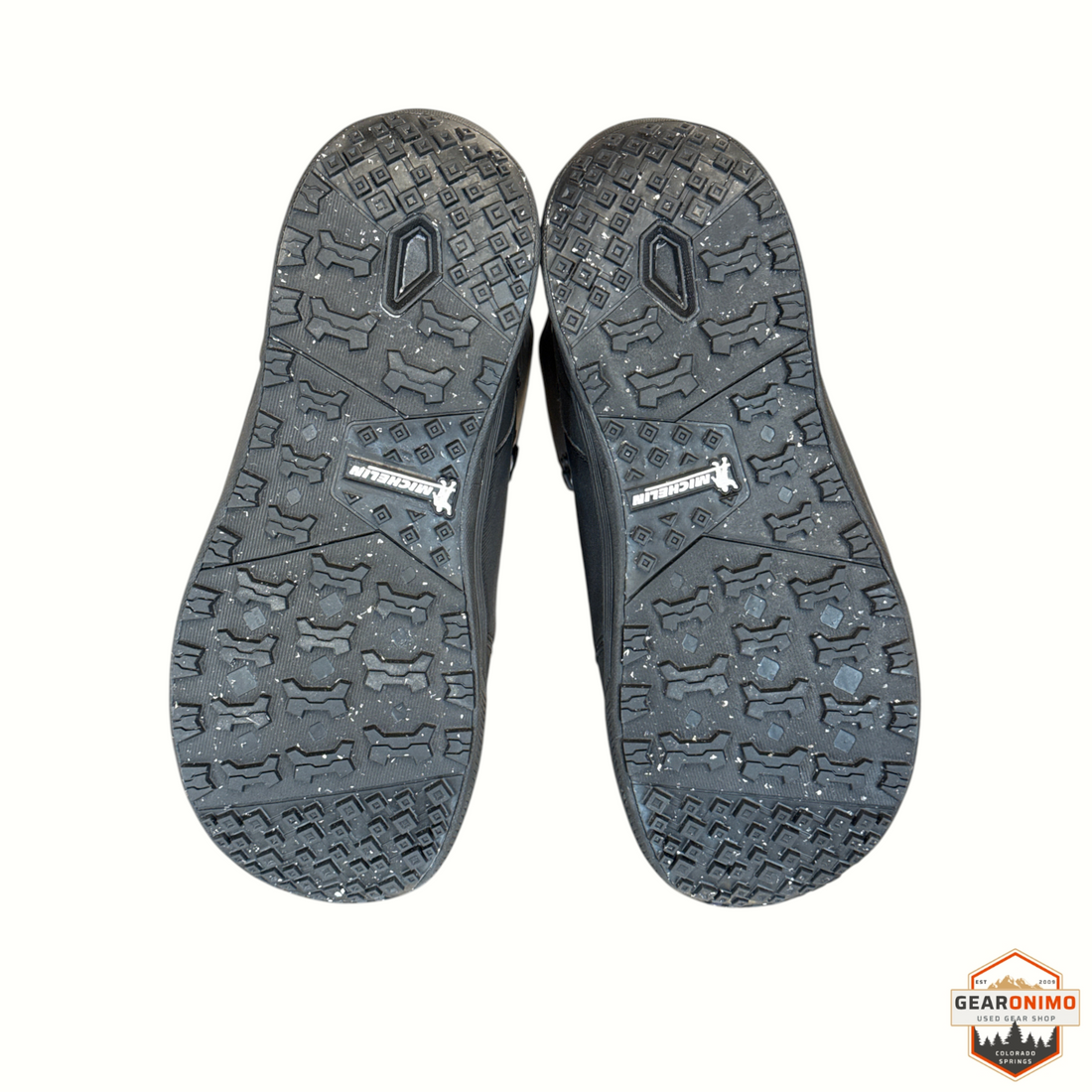 Gearonimo Sports Ride Fuse snowboard boot soles featuring black Michelin rubber tread for superior grip
