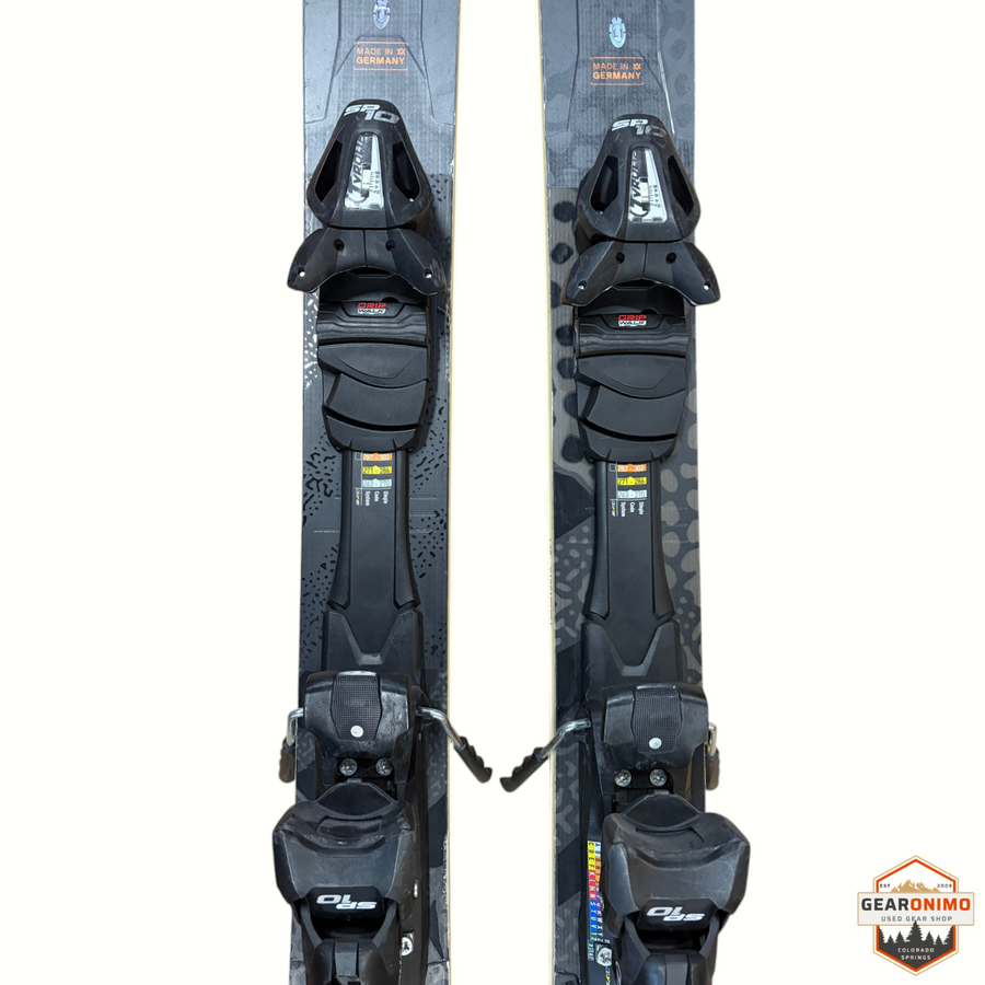 Gearonimo Sports Völkl Secret 92 skis with black Tyrolia SP 10 bindings, 149cm length, top-down view.