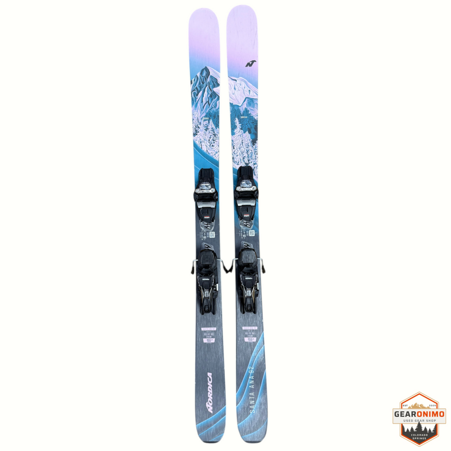 Gearonimo Sports Nordica Santa Ana 92 skis featuring a mountain graphic with Marker Squire 11 bindings, 155cm length