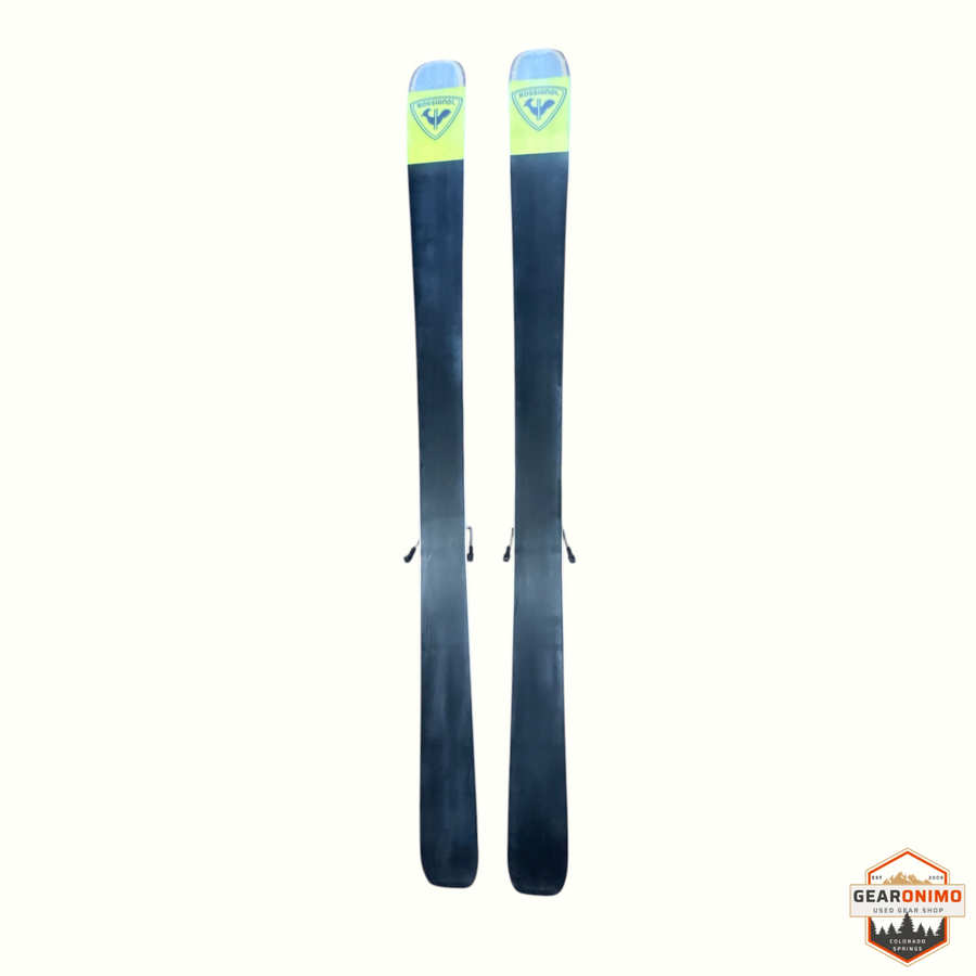 Gearonimo Sports Rossignol Sender 94ti skis with Look Nx12 bindings in black and neon yellow, 172 cm length.