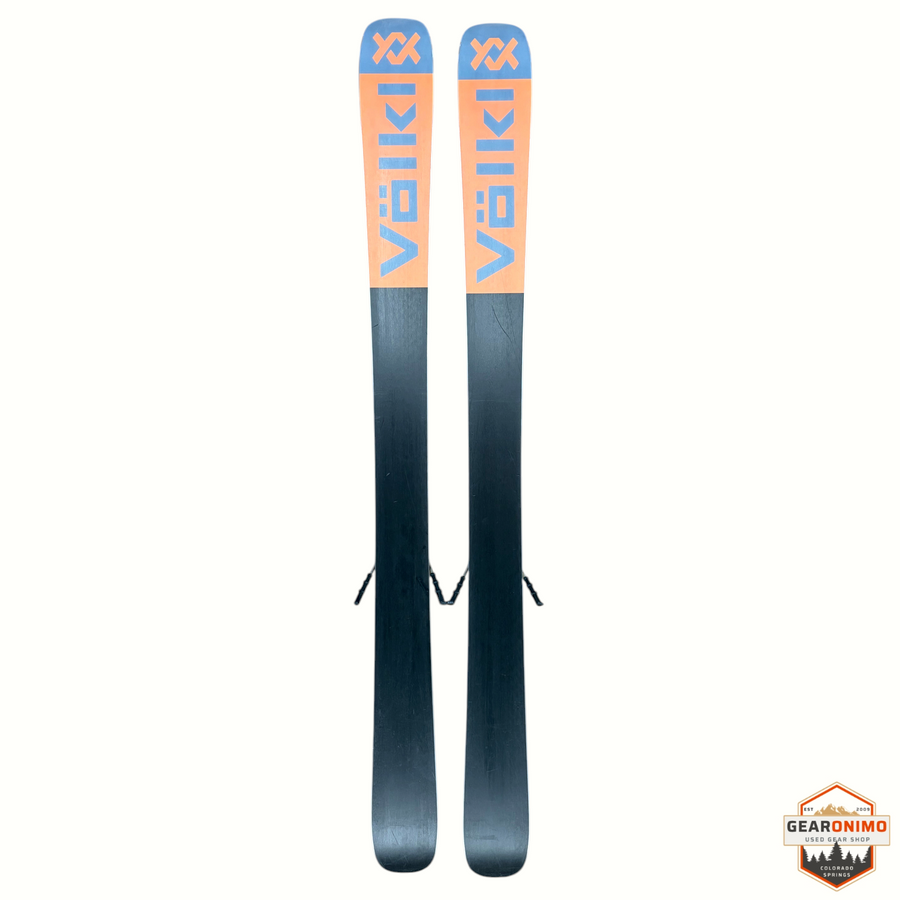 Gearonimo Sports Völkl Secret 92 skis with Tyrolia SP 10 bindings, featuring a peach and black design, 149cm length.