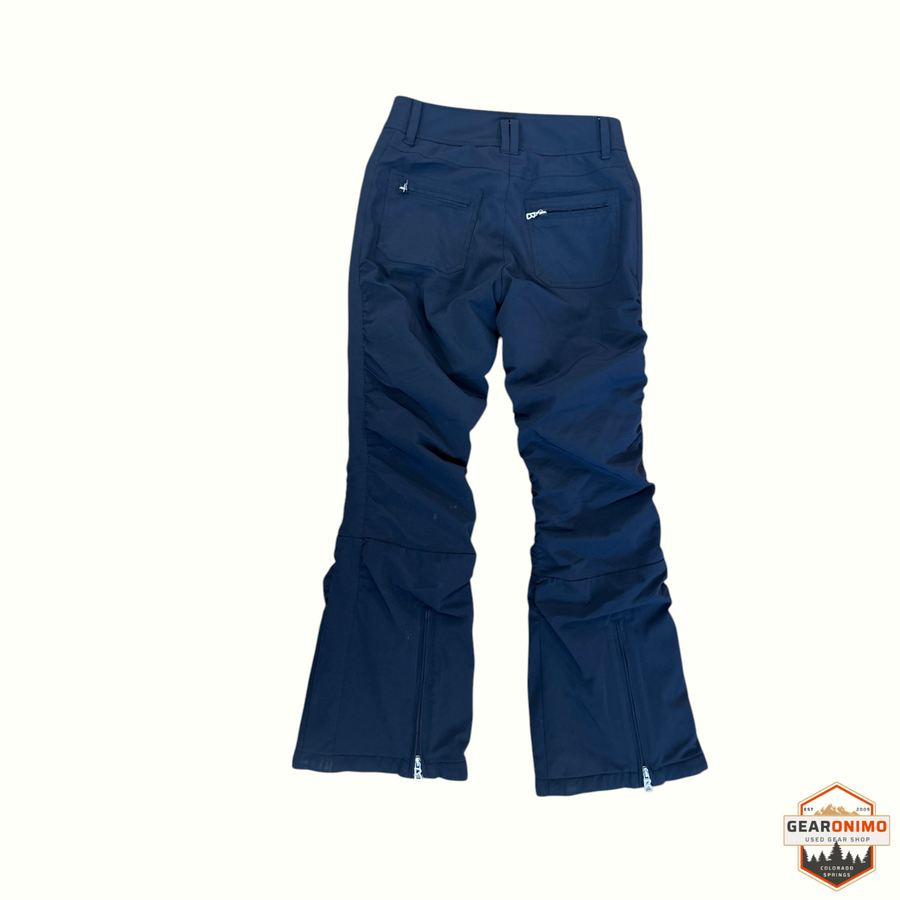 Gearonimo Sports Bogner SCS navy blue ruched ski pants with zippered back pockets and lower leg zippers