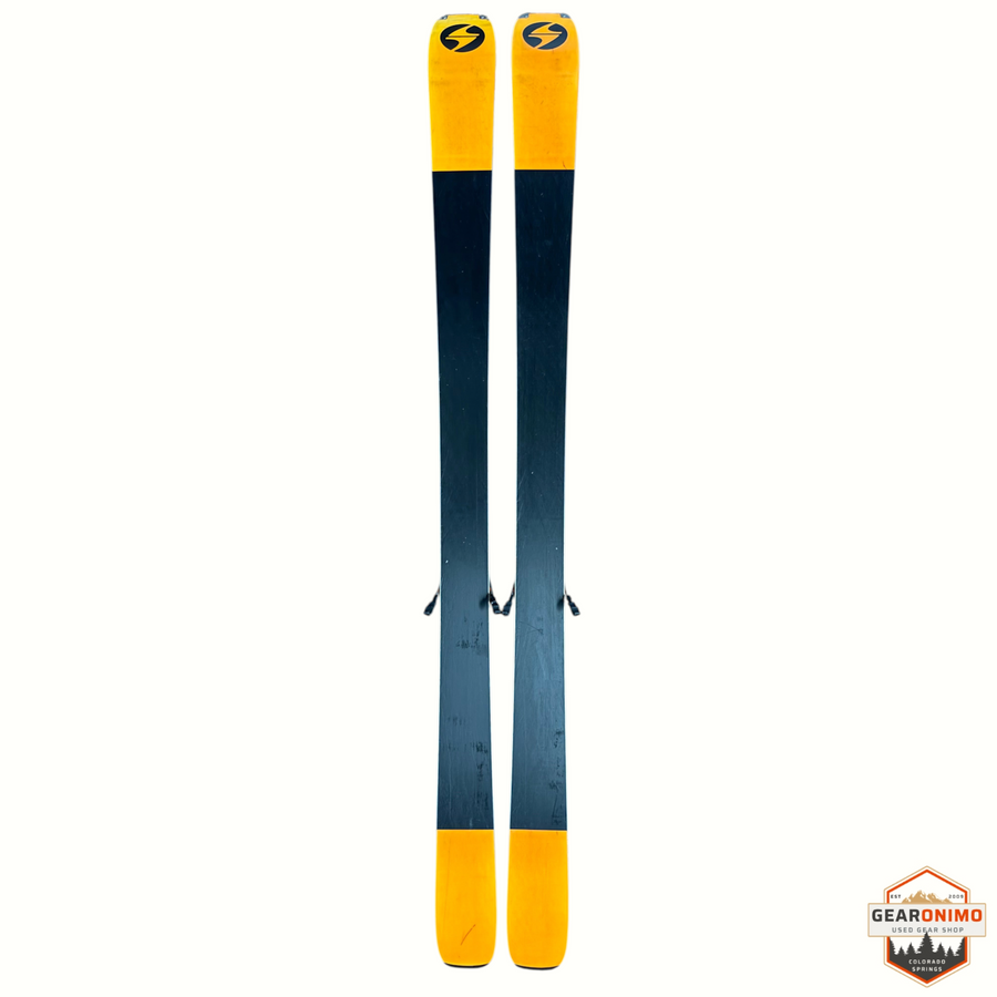 Gearonimo Sports Blizzard Anomaly 94 skis with Salomon M11 bindings in black and yellow, 176cm length