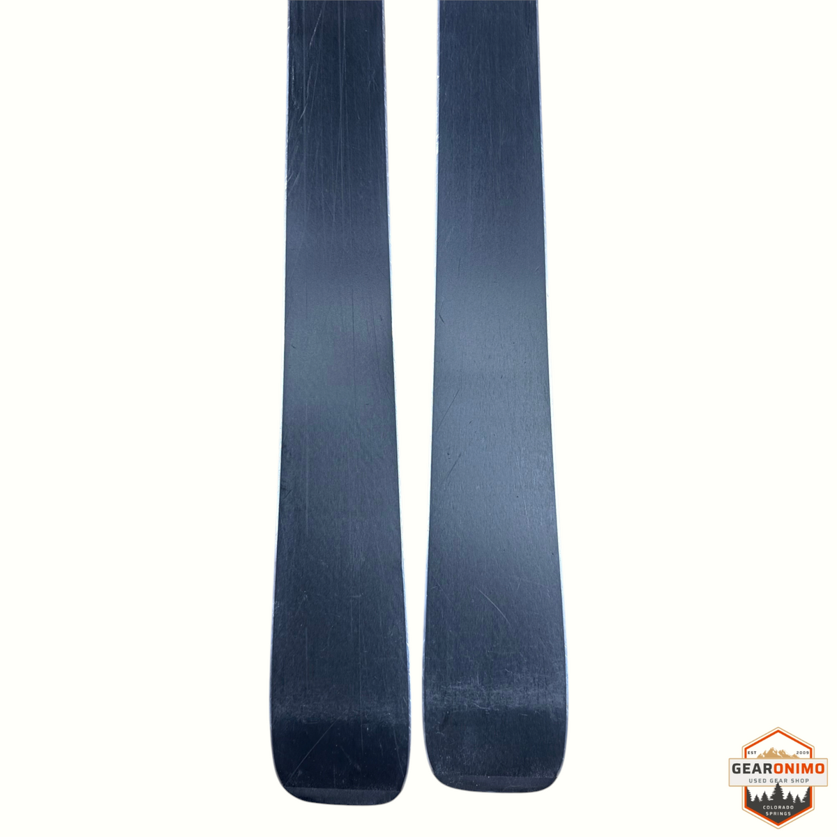 Gearonimo Sports Rossignol E78 Ca skis with black bases, shown from the bottom view