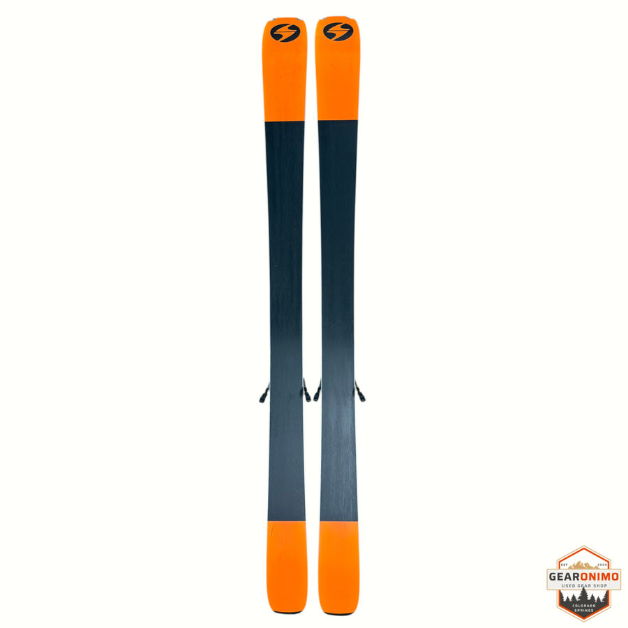 Gearonimo Sports Blizzard Black Pearl 88 skis with Marker Tcx 11 bindings in black and orange, 164cm length