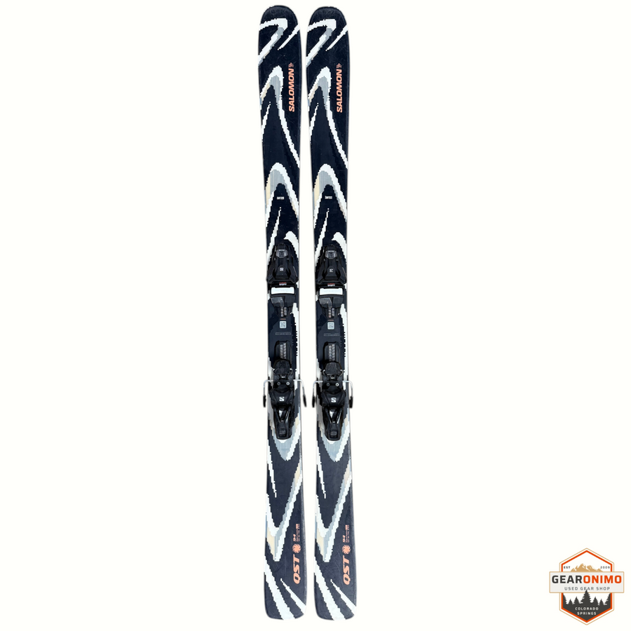 Gearonimo Sports Salomon Qst 94 skis with Strive 11 bindings in black and white graphic print, 172cm length