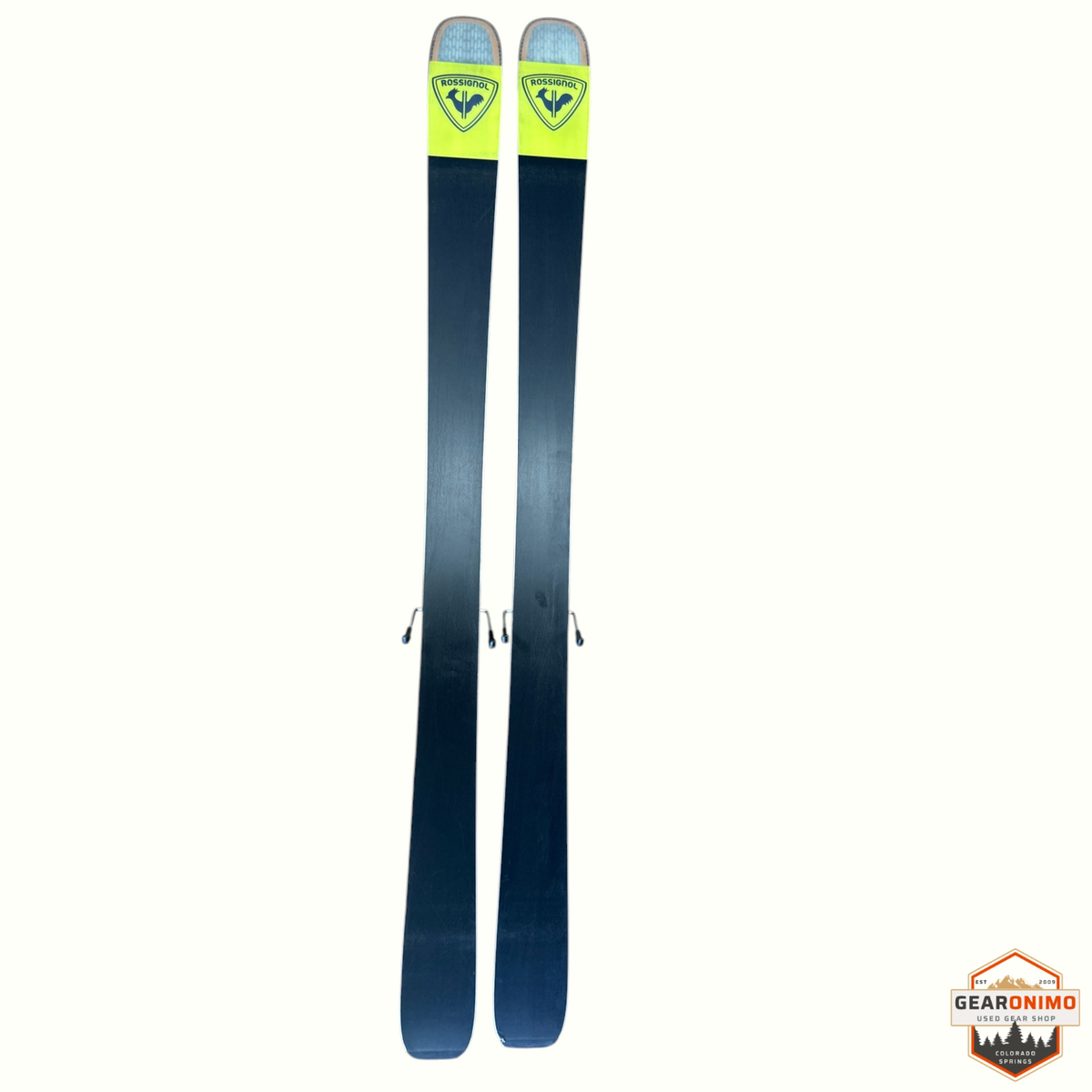 Gearonimo Sports Rossignol Sender 94ti skis with Look Nx12 bindings in black and yellow, 172 cm length