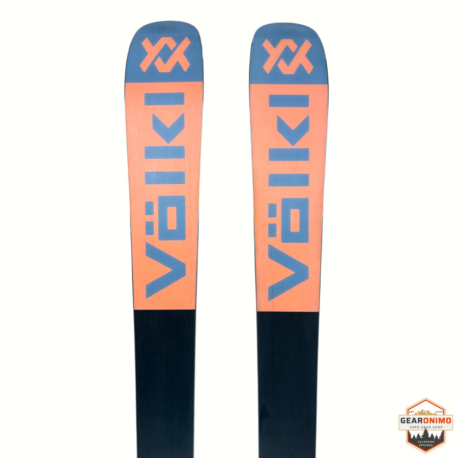 Gearonimo Sports Völkl Secret 92 skis in orange and blue with Tyrolia Sp 10 bindings, 149cm length