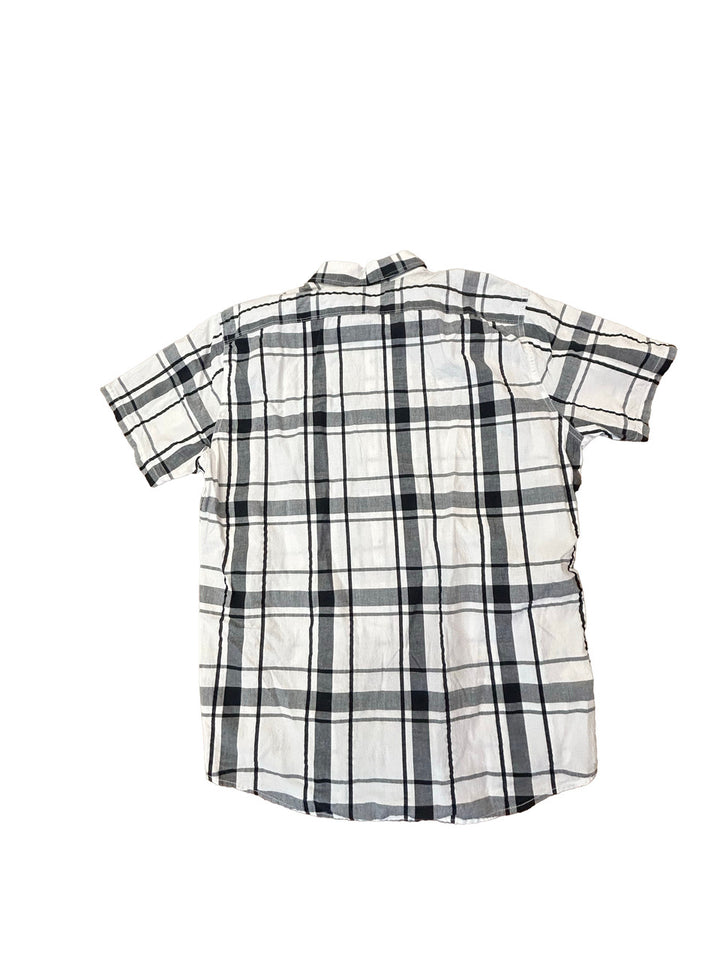 Eddie Bauer  Short Sleeve White/Grey Button Up Mens LG - image 1