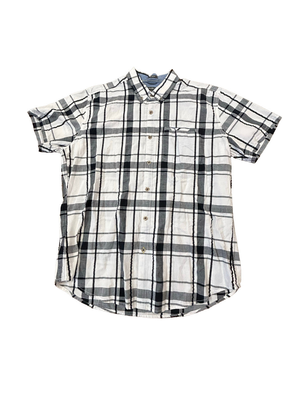 Eddie Bauer  Short Sleeve White/Grey Button Up Mens LG - image 2