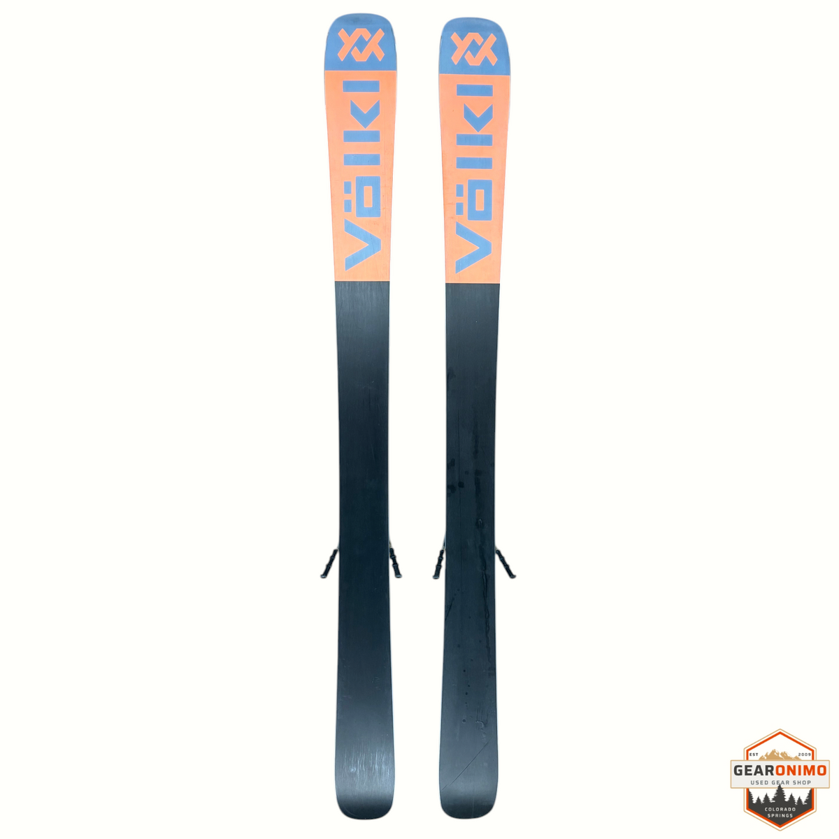 Gearonimo Sports Völkl Secret 92 skis with Tyrolia SP 10 bindings in 149cm length, featuring peach and black design.