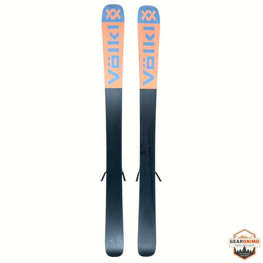 Gearonimo Sports Völkl Secret 92 skis with Tyrolia SP 10 bindings in 149cm length, featuring peach and black design.