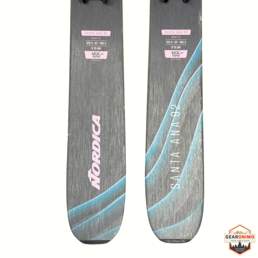Gearonimo Sports Nordica Santa Ana 92 skis in 155cm length with grey and blue graphic design