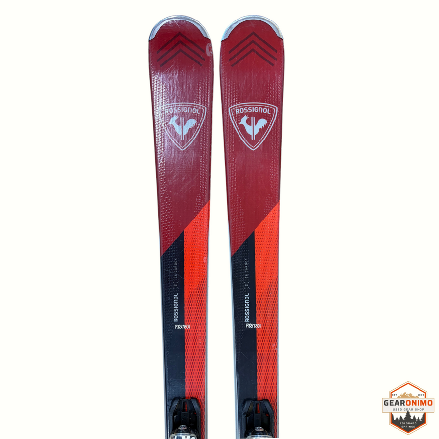 Gearonimo Sports Rossignol Experience 78 skis in red and black with Look Xpress 11 bindings, top view