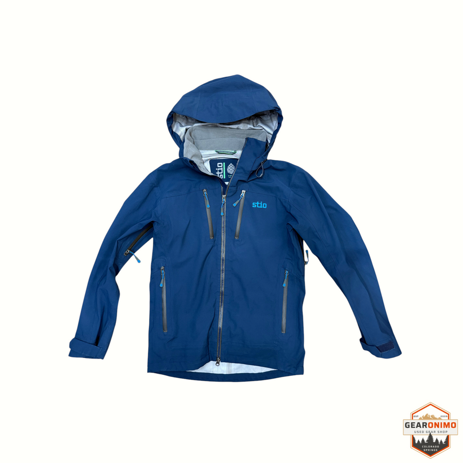 Gearonimo Sports Stio Environ men's extra small blue waterproof hooded ski jacket with zippered chest pockets