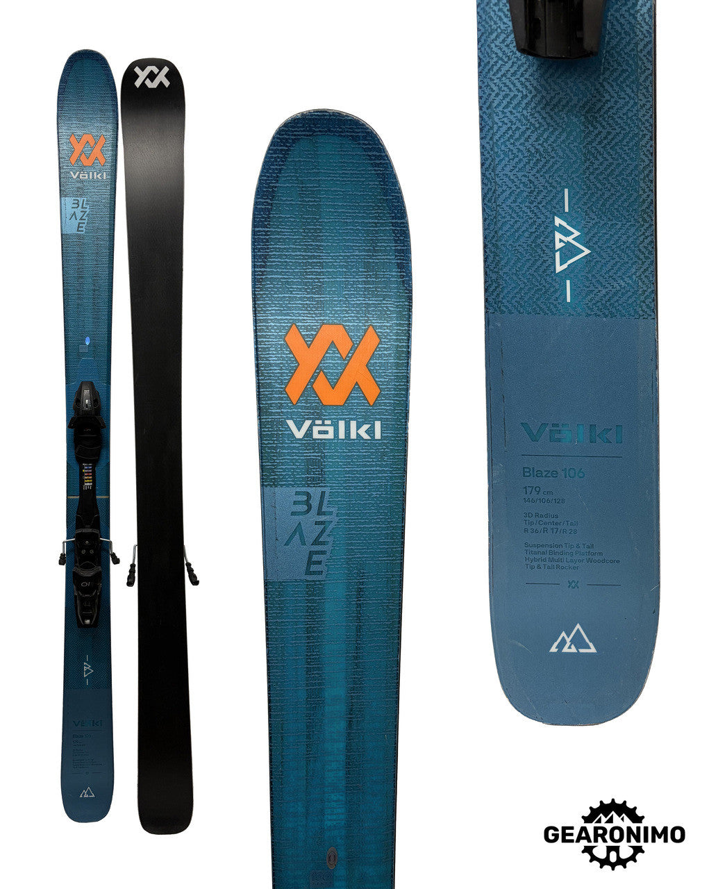 Volkl Blaze 106 Skis with Tyrolia SP10 bindings - 179cm - image 3