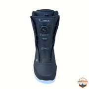 Gearonimo Sports Ride Lasso Jr snowboard boot in black with BOA lacing system and white sole, front view.