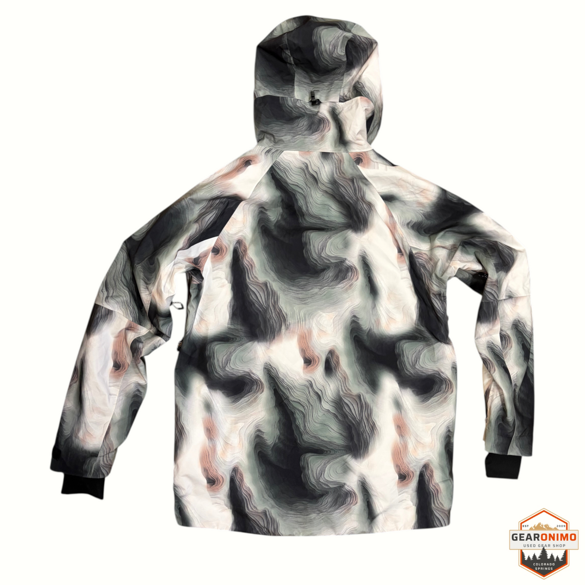 Gearonimo Sports 686 Hydra Thermagraph ski jacket in a grey and white topographical crevasse print pattern