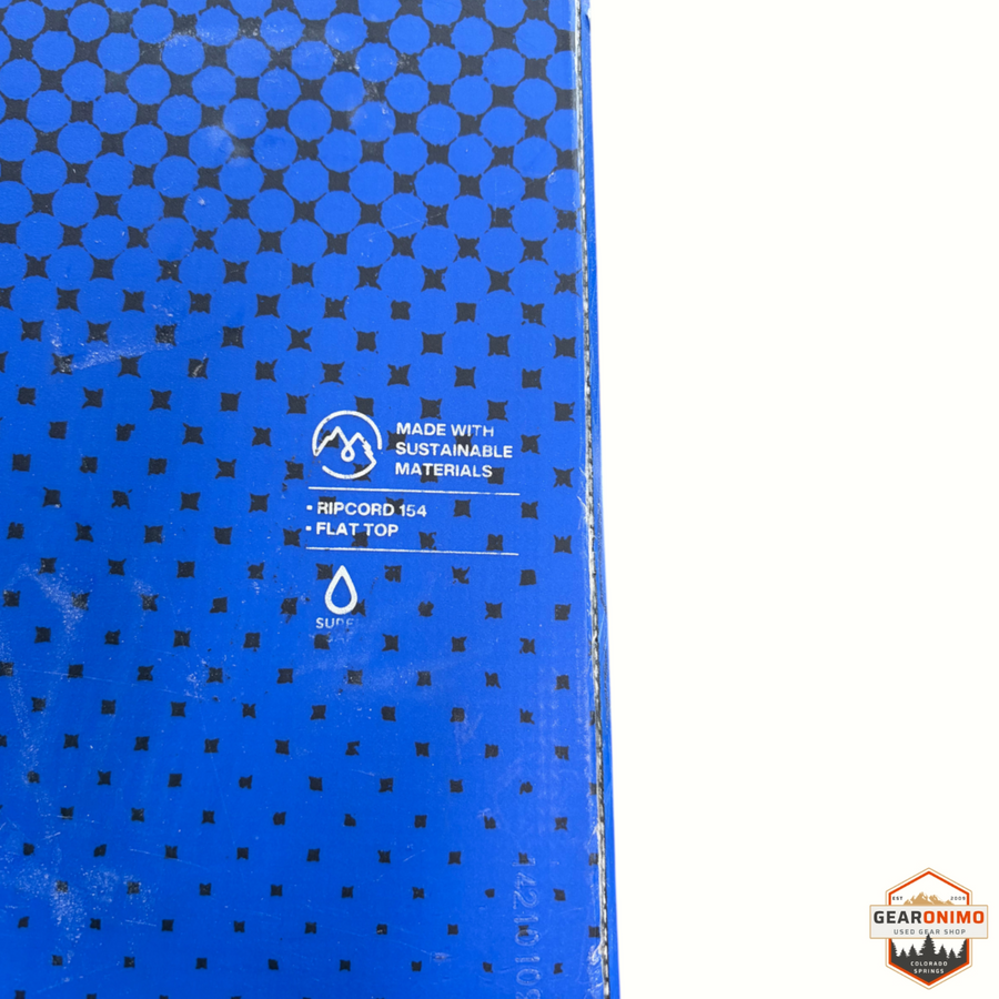 Gearonimo Sports Burton Ripcord 154 snowboard with blue geometric pattern and sustainable materials label