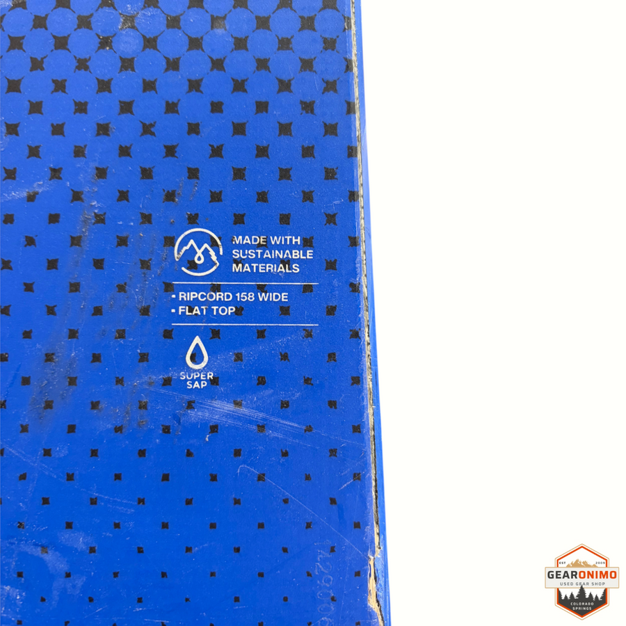Gearonimo Sports Burton Ripcord 158 wide snowboard featuring sustainable materials and flat top design in blue