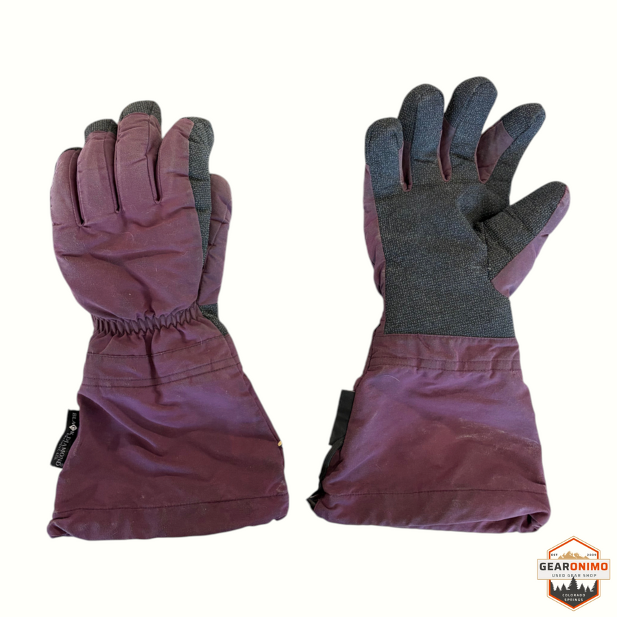 Gearonimo Sports vintage Black Diamond purple and grey insulated winter gloves with extended gauntlet cuffs