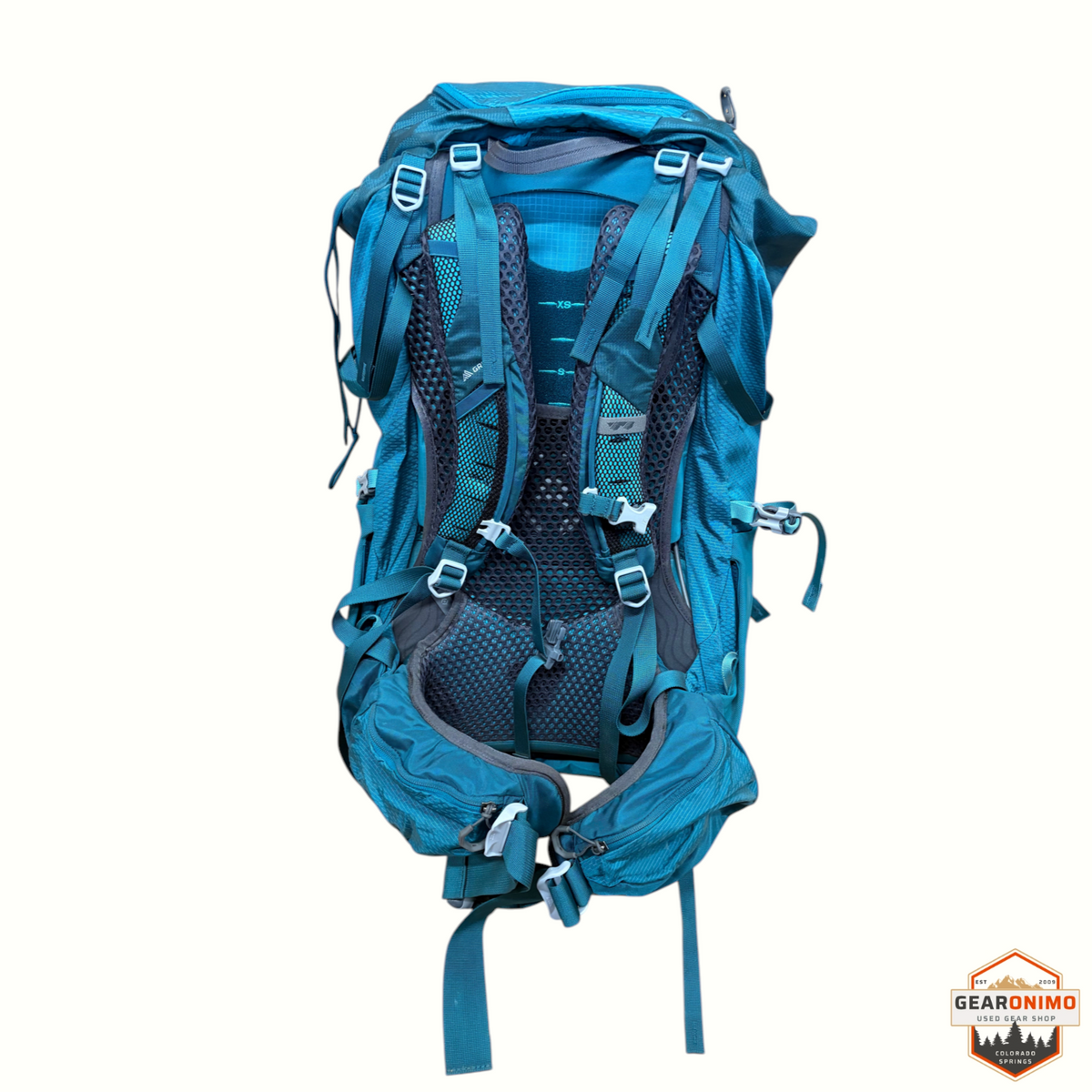 Gearonimo Sports Gregory Jade 53 women's hiking backpack in teal with adjustable mesh suspension and hip belt