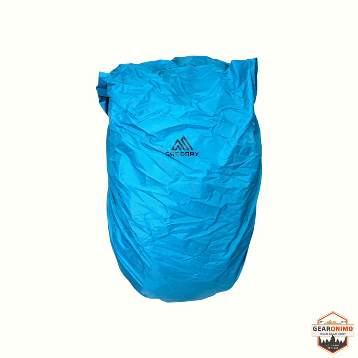 Gearonimo Sports bright blue Gregory Jade 53 backpack rain cover with black logo branding