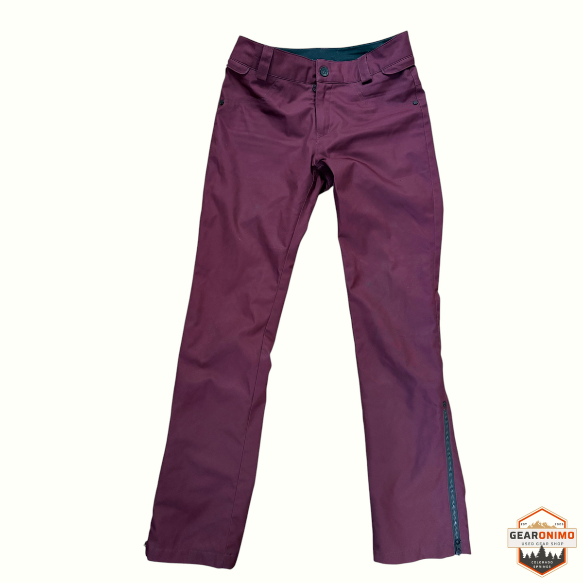 Gearonimo Sports Volcom Species stretch snowboard pants in deep burgundy with zippered leg vents