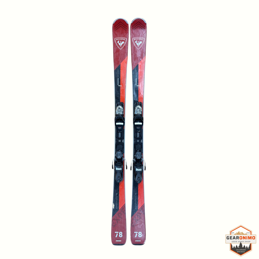 Gearonimo Sports Rossignol Experience 78 skis with Look Xpress 11 bindings in red and black, 162cm length.