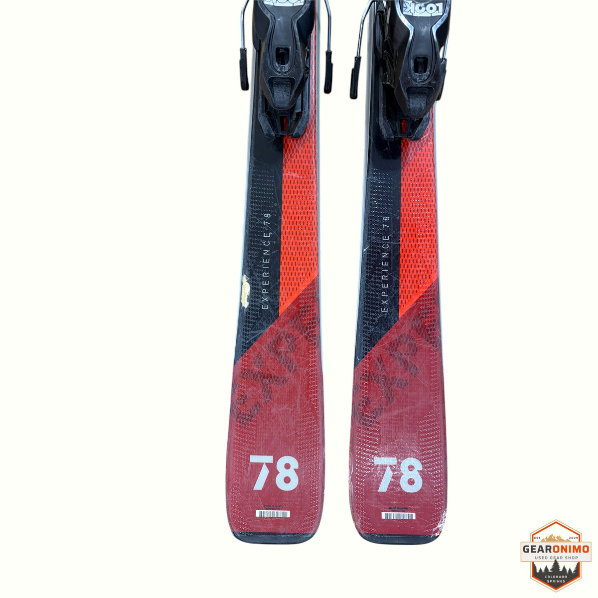 Gearonimo Sports Rossignol Experience 78 skis in red and black with Look Xpress 11 bindings, 162cm length